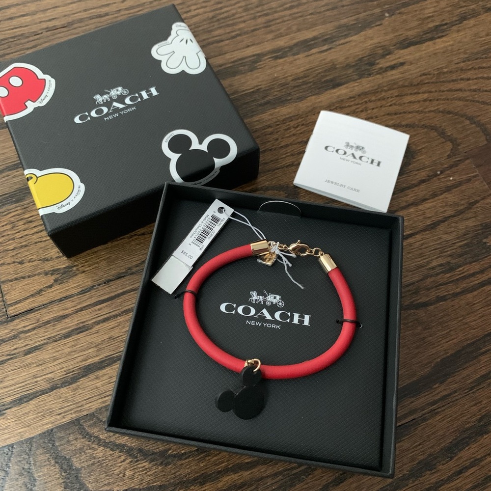 New Coach x Disney Mickey Leather Bracelet Red with Black Ears Charm
